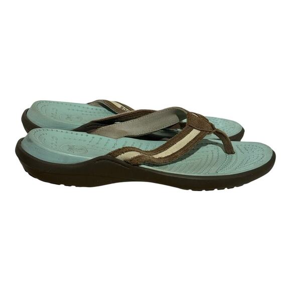 Crocs Capri IV Flip Flops Sandals Brown Strap Aqua Footbed Women's Size 10 - Picture 1 of 8